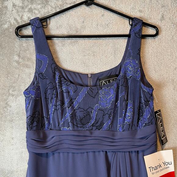 Alex Evenings 2 Piece Dress Set 8 Glitter Sparkle Modest Floral Periwinkle New - Picture 3 of 10